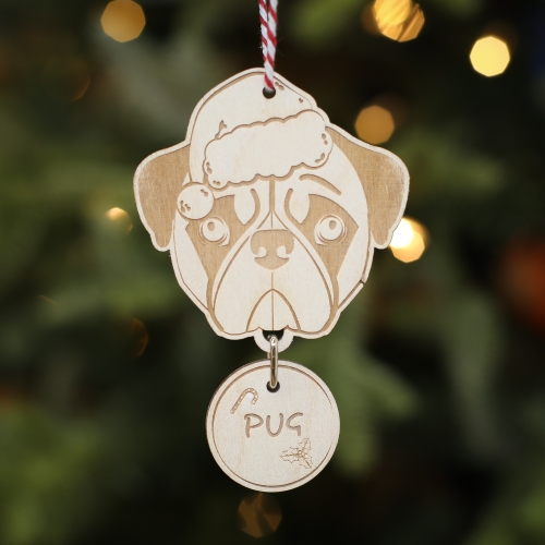 Personalised Christmas Tree Decoration Pug