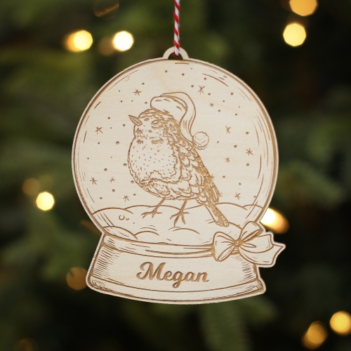 Personalised Christmas Tree Decoration Snow Globe Robin