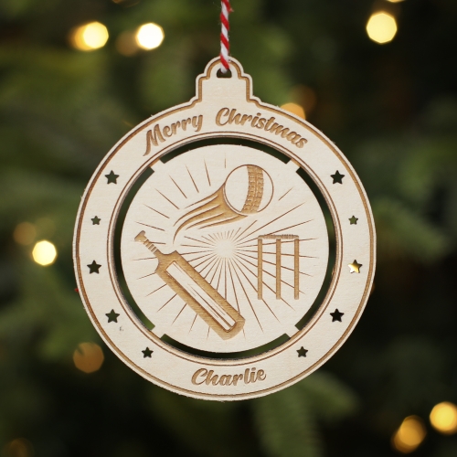 Personalised Christmas Tree Decoration Cricket