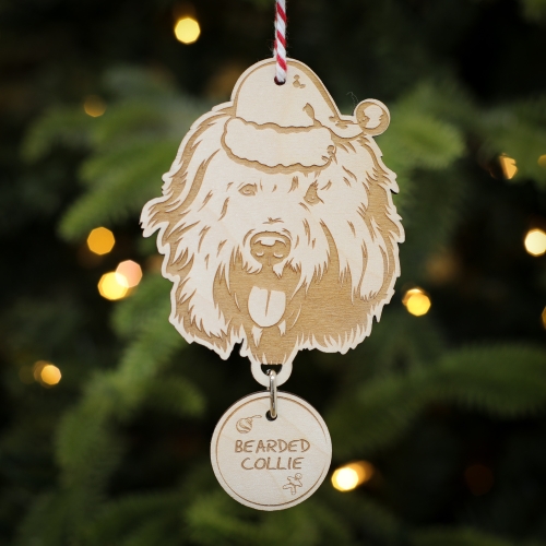 Personalised Christmas Tree Decoration Bearded Collie