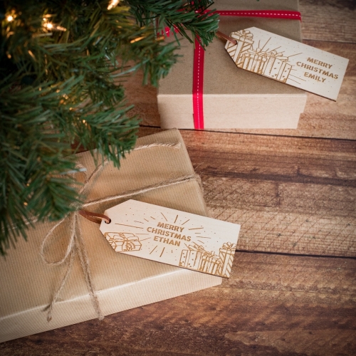 Two Personalised Christmas Gift Tags With Present Design