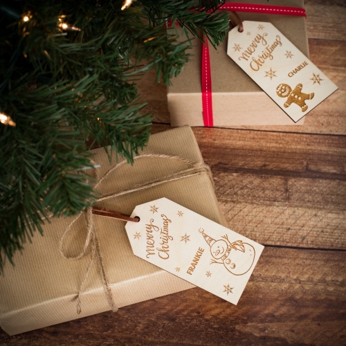 Two Personalised Christmas Gift Tags With Snow Flake Design