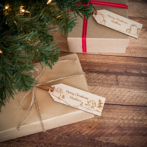 Two Personalised Christmas Gift Tags With Village Design