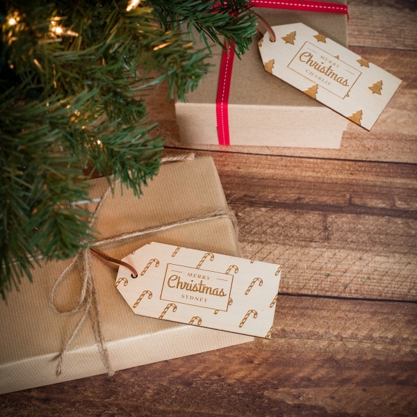 Two Personalised Christmas Gift Tags With Candy Cane Tree Design