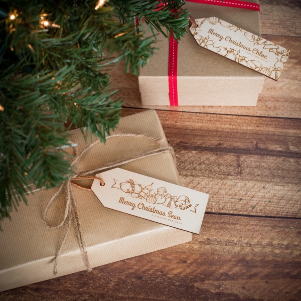 Two Personalised Christmas Gift Tags With Festive Scene Design